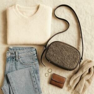 Eayrslee Brown Calfskin Faux Fur Crossbody Bag | Quiet Luxury NYC Designer  NEW